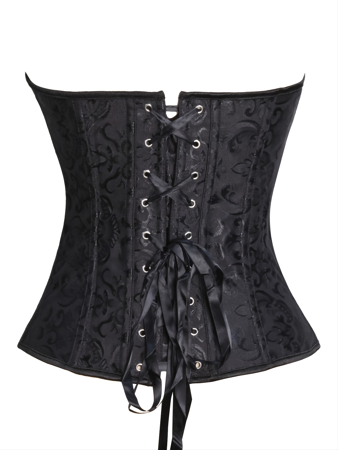 Black Lace Corset Bustier Lace Up Satin Brocade Finish - Temu