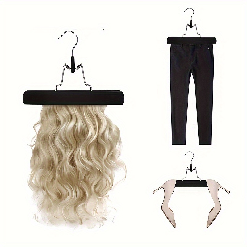 

High-grade Wooden Slack Hangers For Hair Extensions Carrier Holder, Wood Pants Hangers With 360° Swivel Hook, Non Slip Wood Skirt Hangers