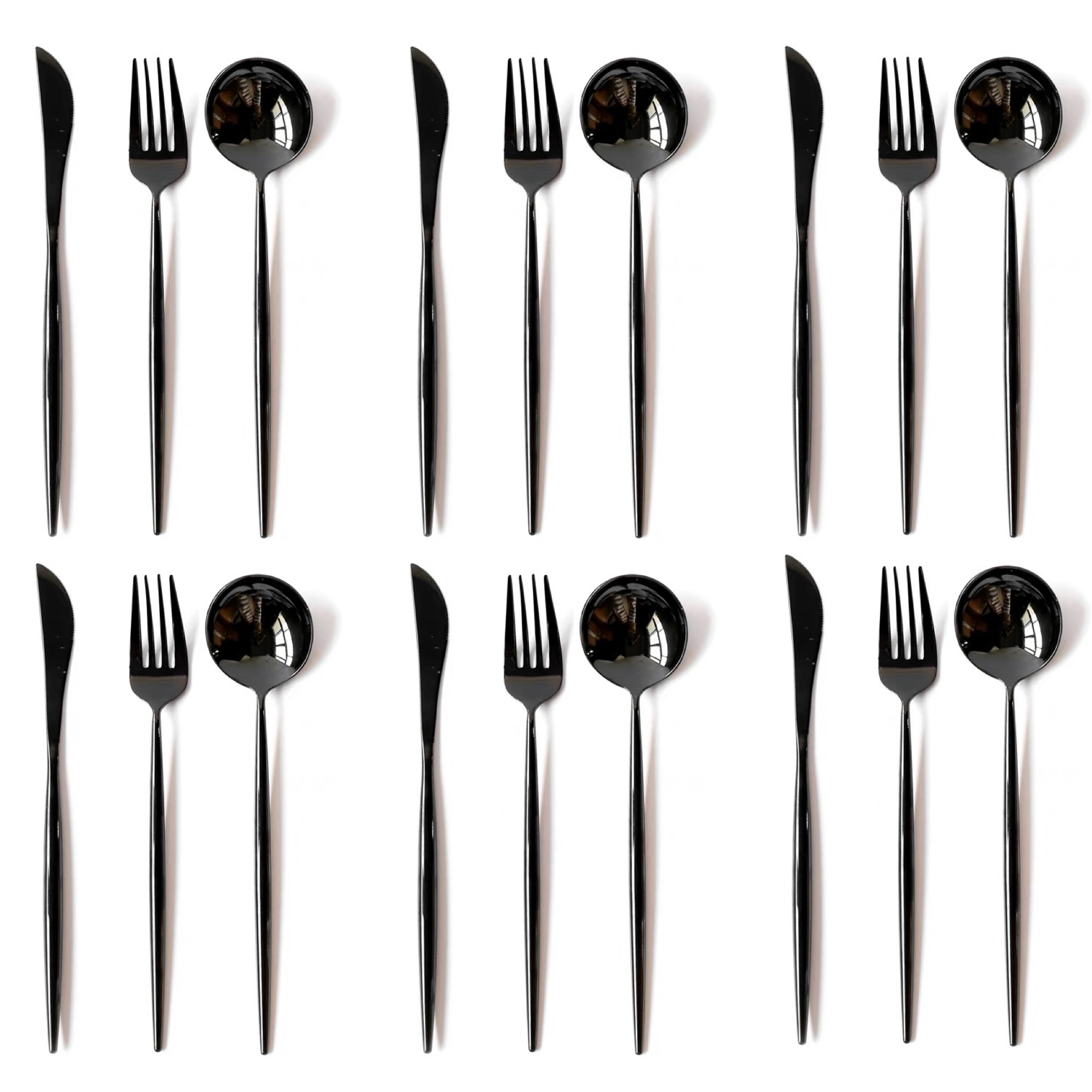 Juego de cubiertos negros de 30 piezas para 6, juego de cubiertos de acero  inoxidable, juego de cubiertos negros, cuchillos, cucharas y tenedores