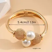 exaggerated alloy open bangle bracelet with large faux pearls temperament hand jewelry for women girls details 3