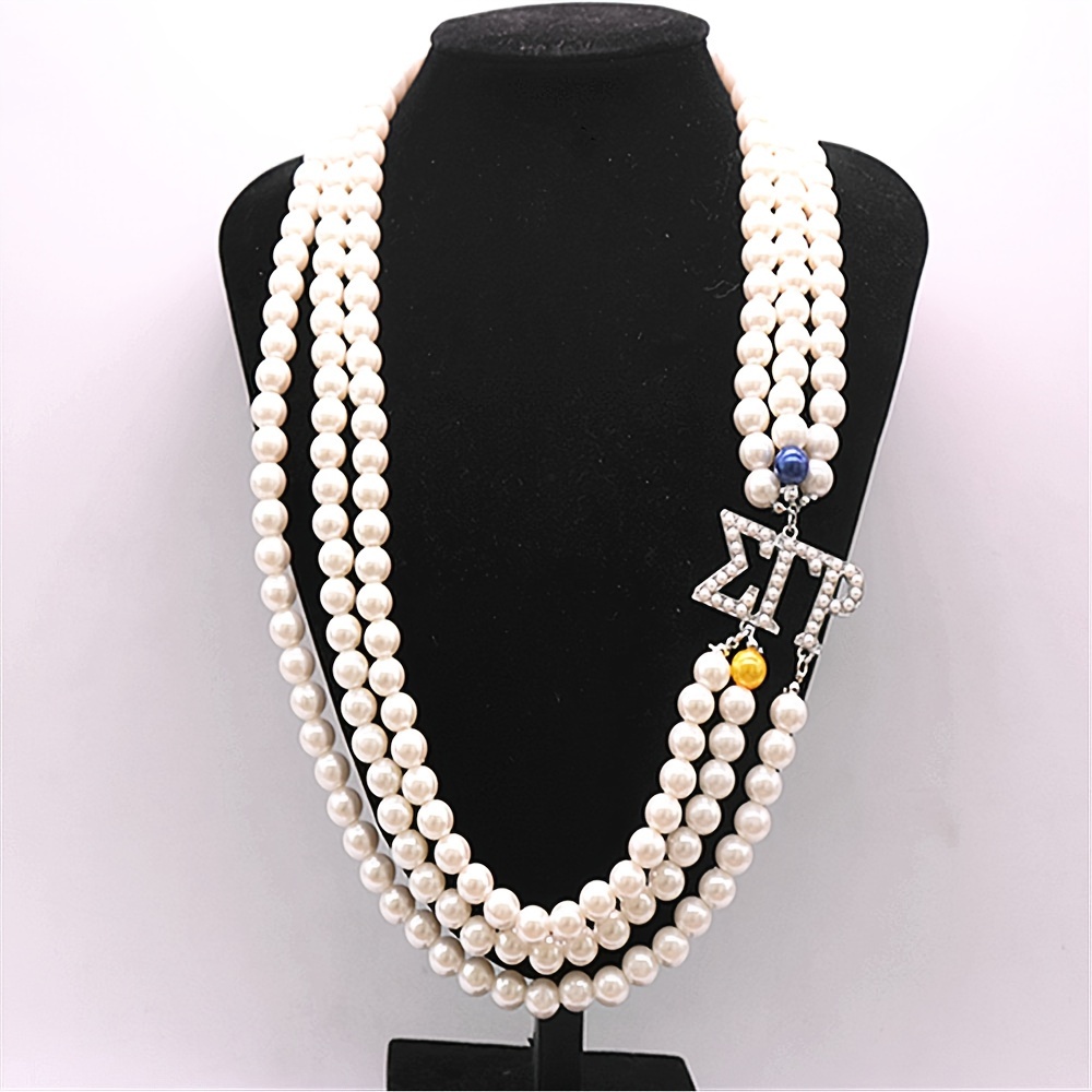 

Elegant Multi-layer Faux Pearl Necklace With Greek Letters - Gamma Rho Sorority Charm, Perfect For Daily Wear & Parties