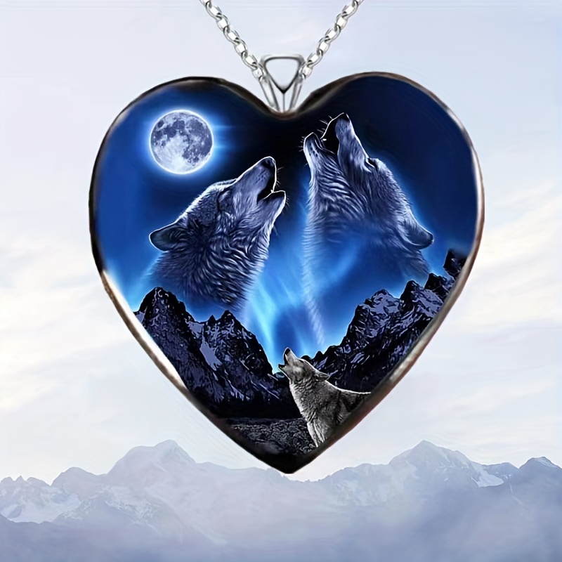 Men s Fashion Jewelry Heart Shape Crystal Pendant Wolf Temu