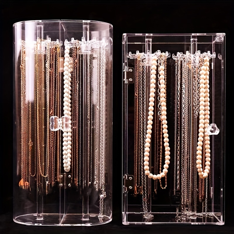 Caja de almacenamiento de collares de acrílico transparente giratoria a  prueba de polvo, joyero, cadena de clavícula, pulsera, estante de  exhibición o