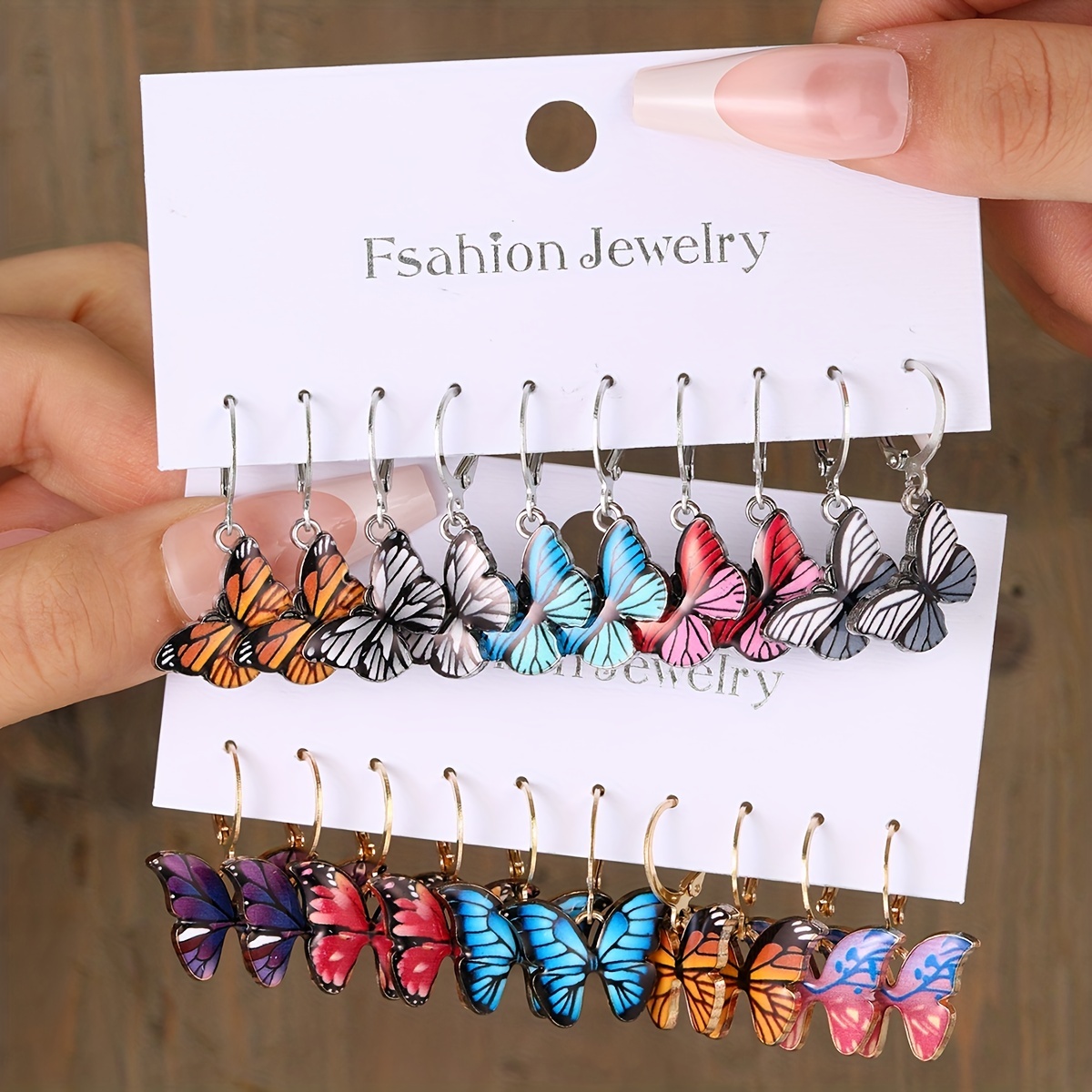 

10 Pairs Colorful Butterfly Shaped Dangle Earrings Set Zinc Alloy Jewelry Simple Leisure Style Gifts For Women