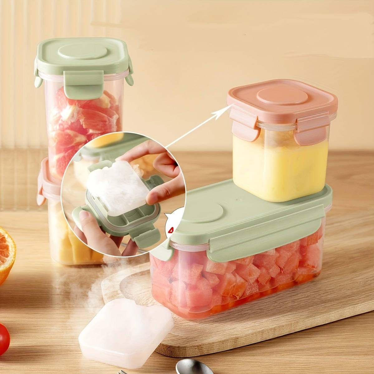 5PCS Food Safe Baby Food Storage Containers Sealed Lids Square