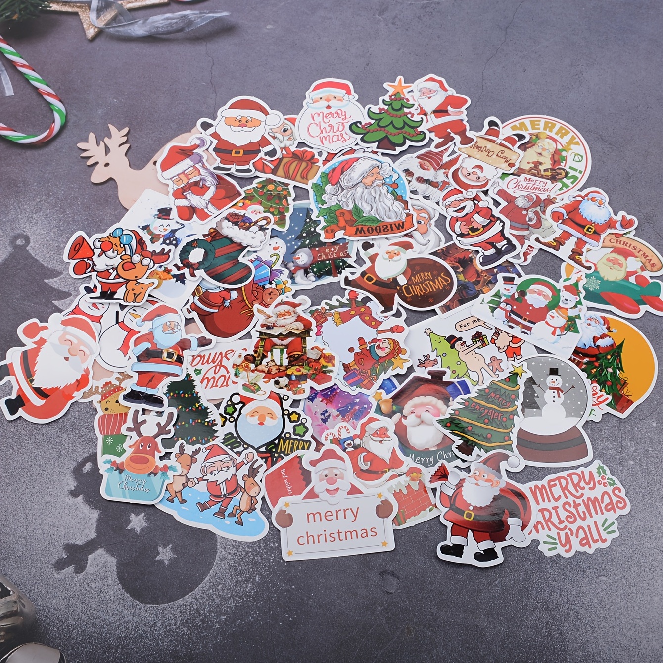 50Pcs Christmas Stickers for Kids, Cute Santa Vinyl Water Bottle Skateboard  Laptop Decals Pack(Christmas)