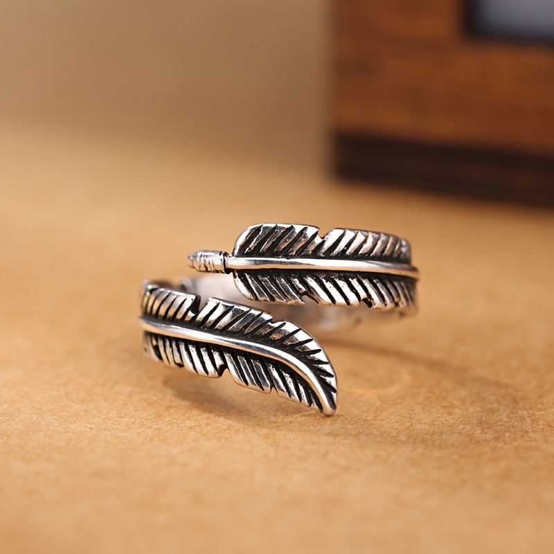 European Retro Feather Open Ring