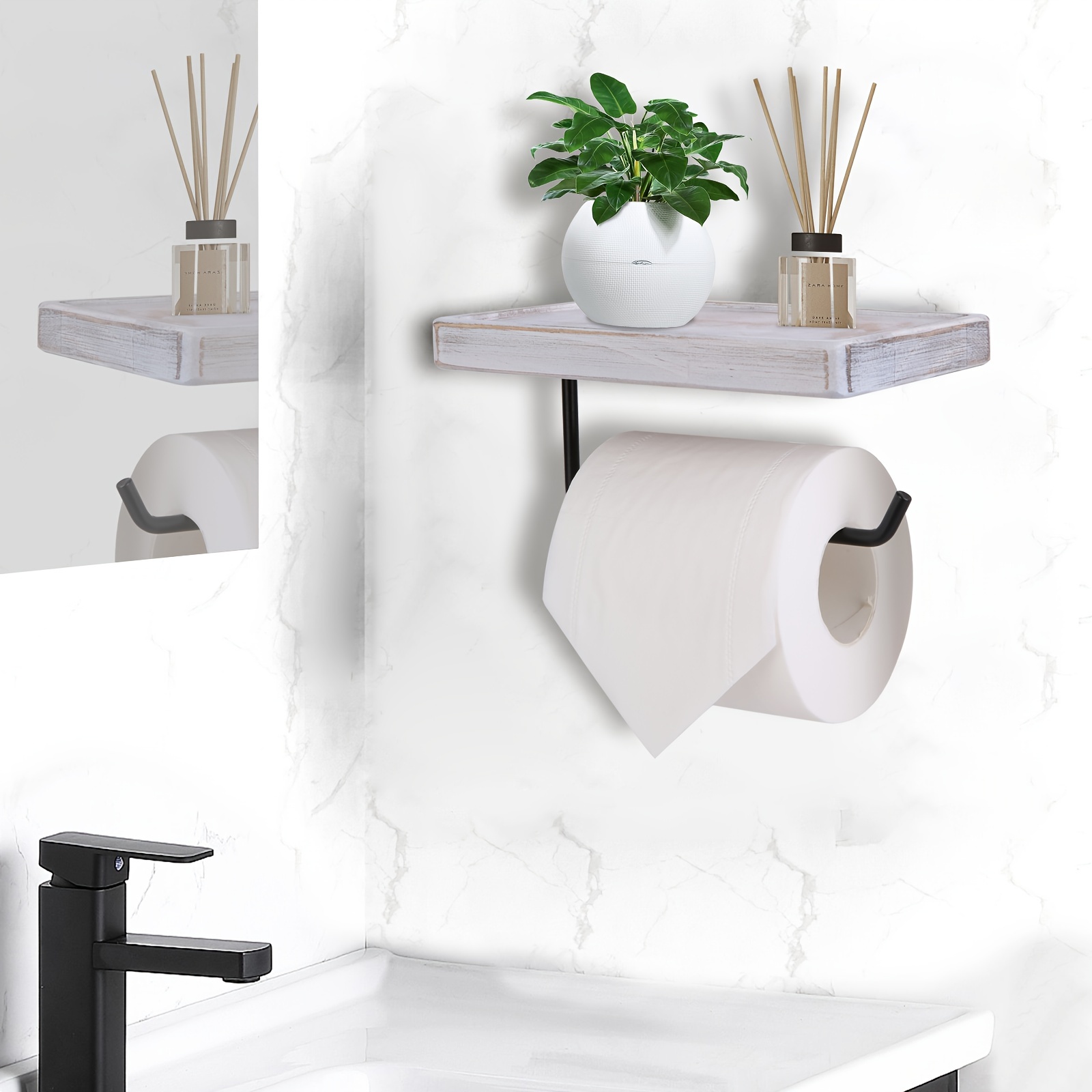 Portarollos Papel Higiénico Madera,Porta Rollos de Papel Higienico con  Estante,Soporte Papel Higienico Madera, Portarrollos Baño Rustico,  Portarrollos