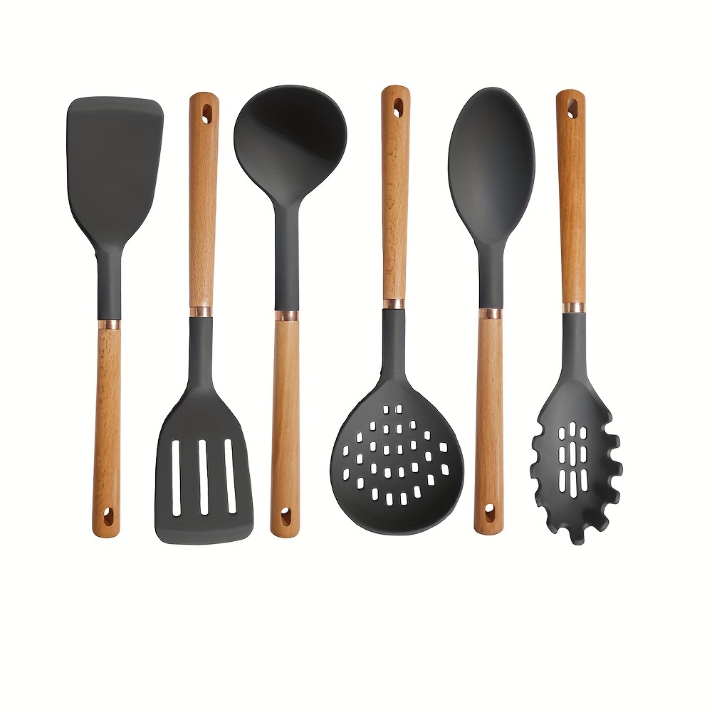 Silicone Utensil Set, Kitchen Utensil Set With Dishcoth, Safety Cooking  Utensils Set, Non-stick Cooking Utensils Set With Wooden Handle, Cookware, Kitchen  Utensils, Apartment Essentials, College Dorm Essentials, Back To School  Supplies 