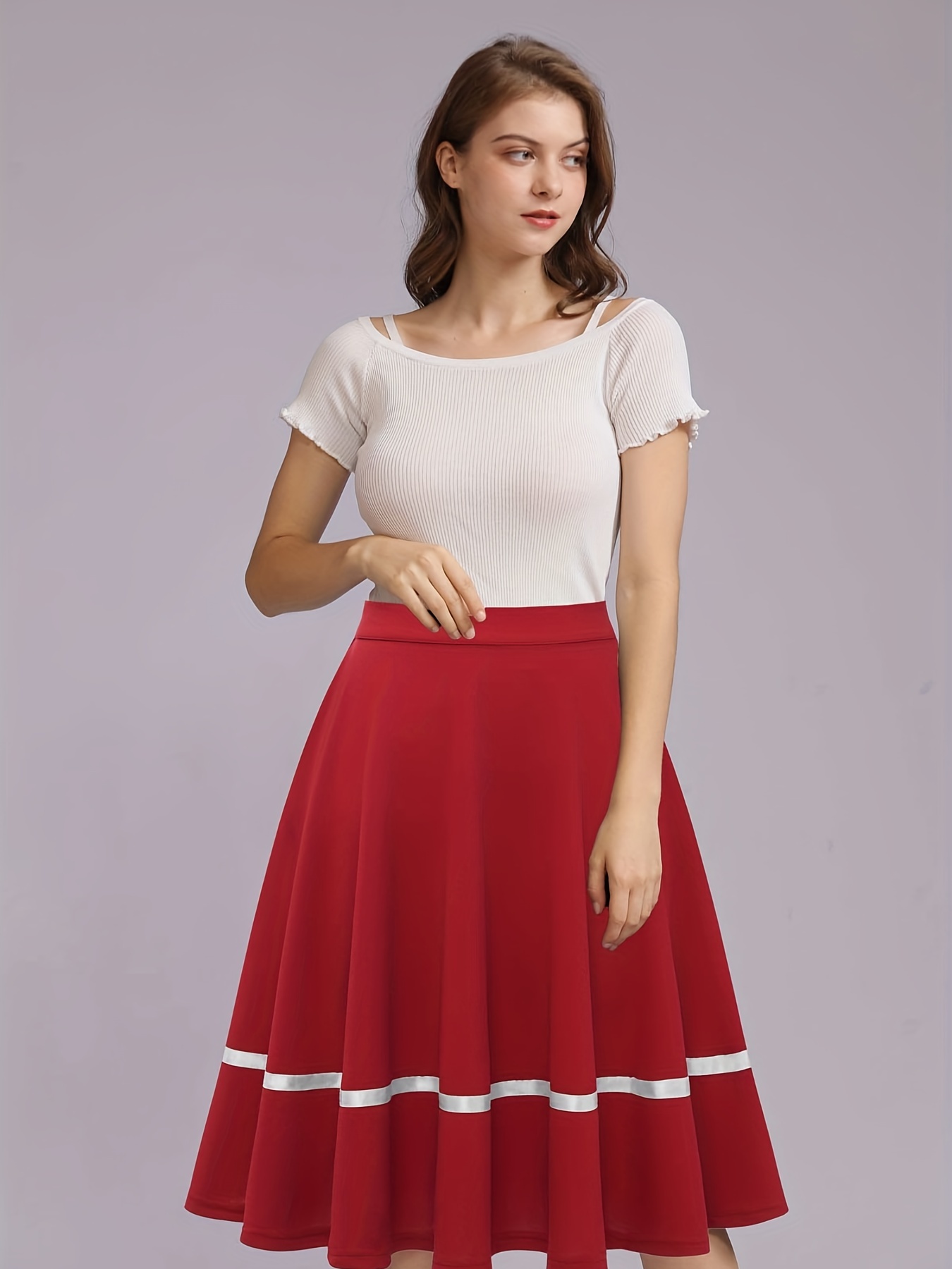 Falda Roja Mujer - Temu