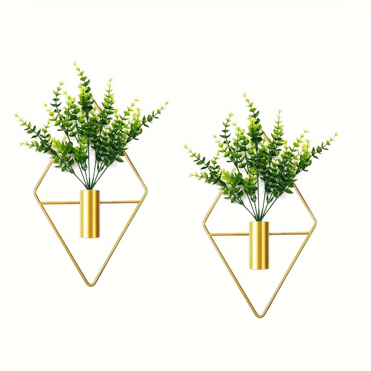 

2pcs, Diamond Shape Hanging Planters With Artificial Aquatic Plants Metal Vase Indoor Holder Modern Geometric Wall Decor For Home Living Room Office
