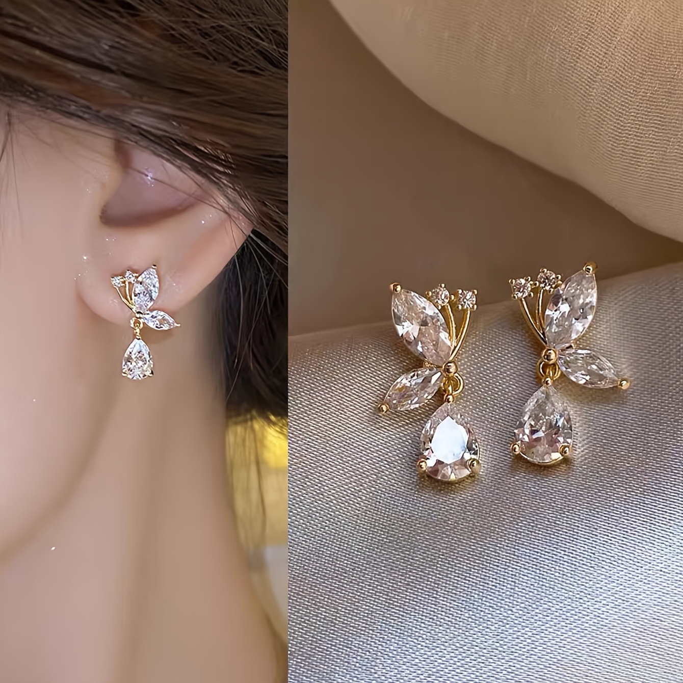 Image of 1 Pair Of Fashionable, Simple, And Elegant Light Luxury Glass-inlaid Women's Vacation Dynamic Drop Earrings