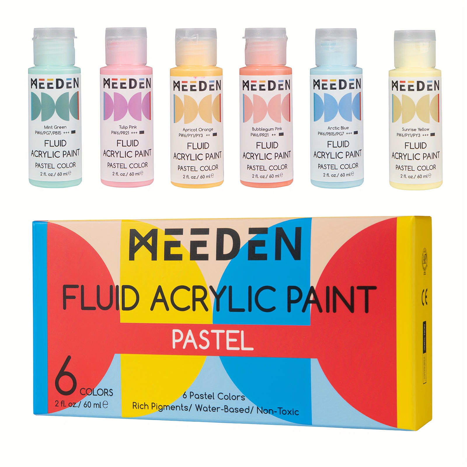 MEEDEN 6-Color Fluorescent Acrylic Paint Set, 60 ml / 2 oz - MEEDEN Art