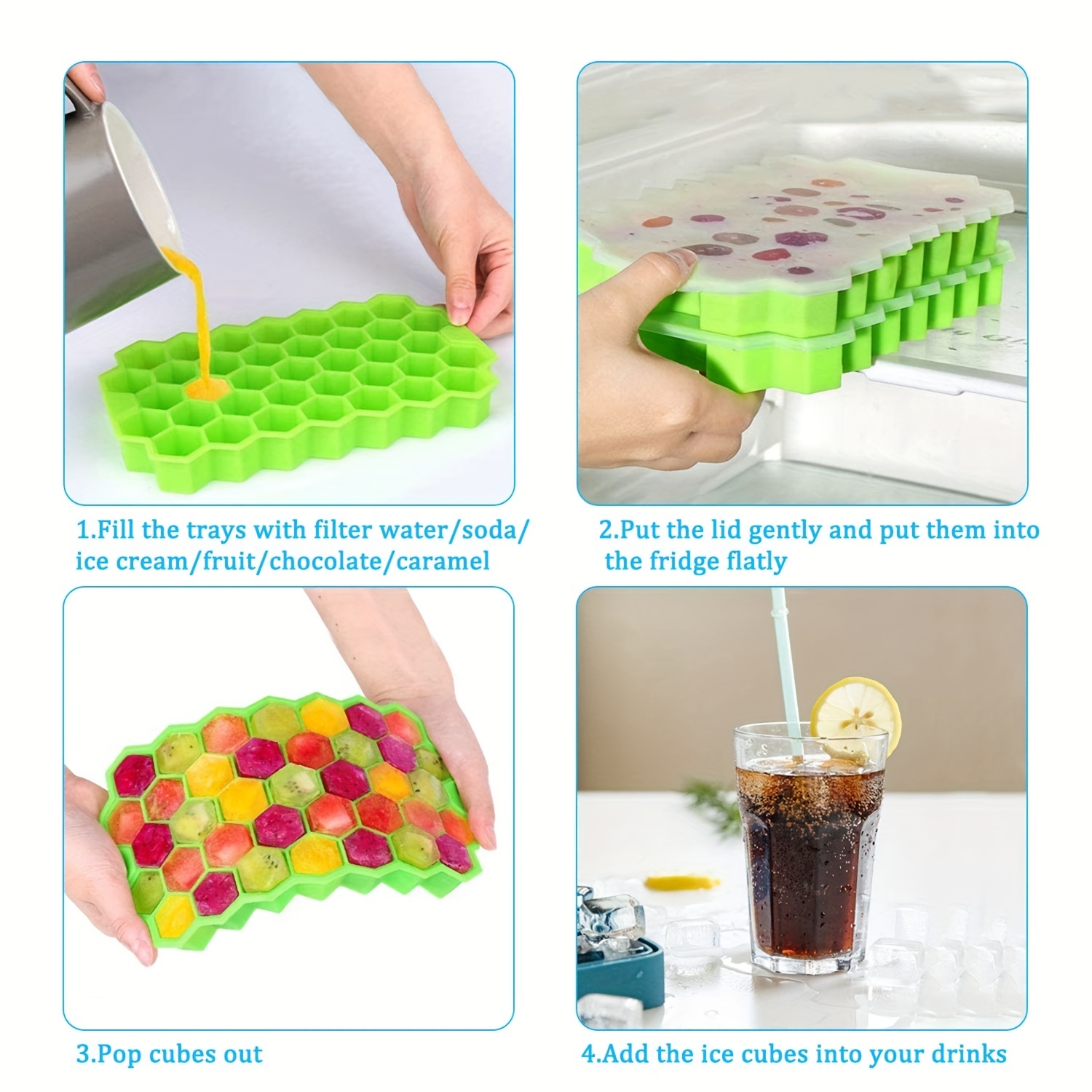 Ice Cube Trays, Flexible Ice Cube Molds With Lid, For Chilled Drinks,  Whiskey & Cocktails