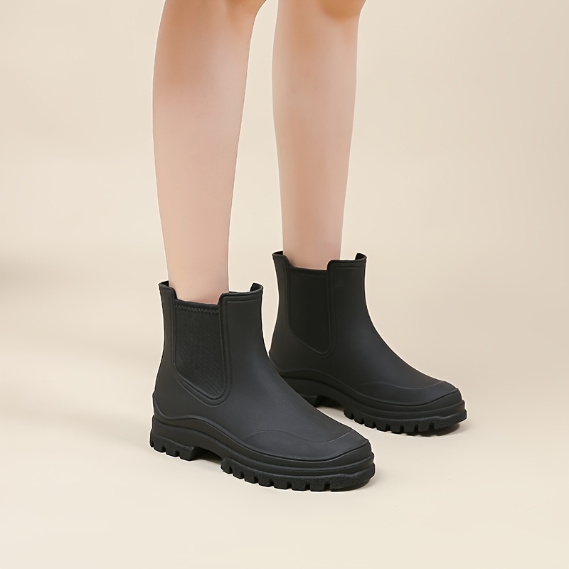 Women's Platform Solid Color Ankle Rain Boots Round Toe - Temu Canada