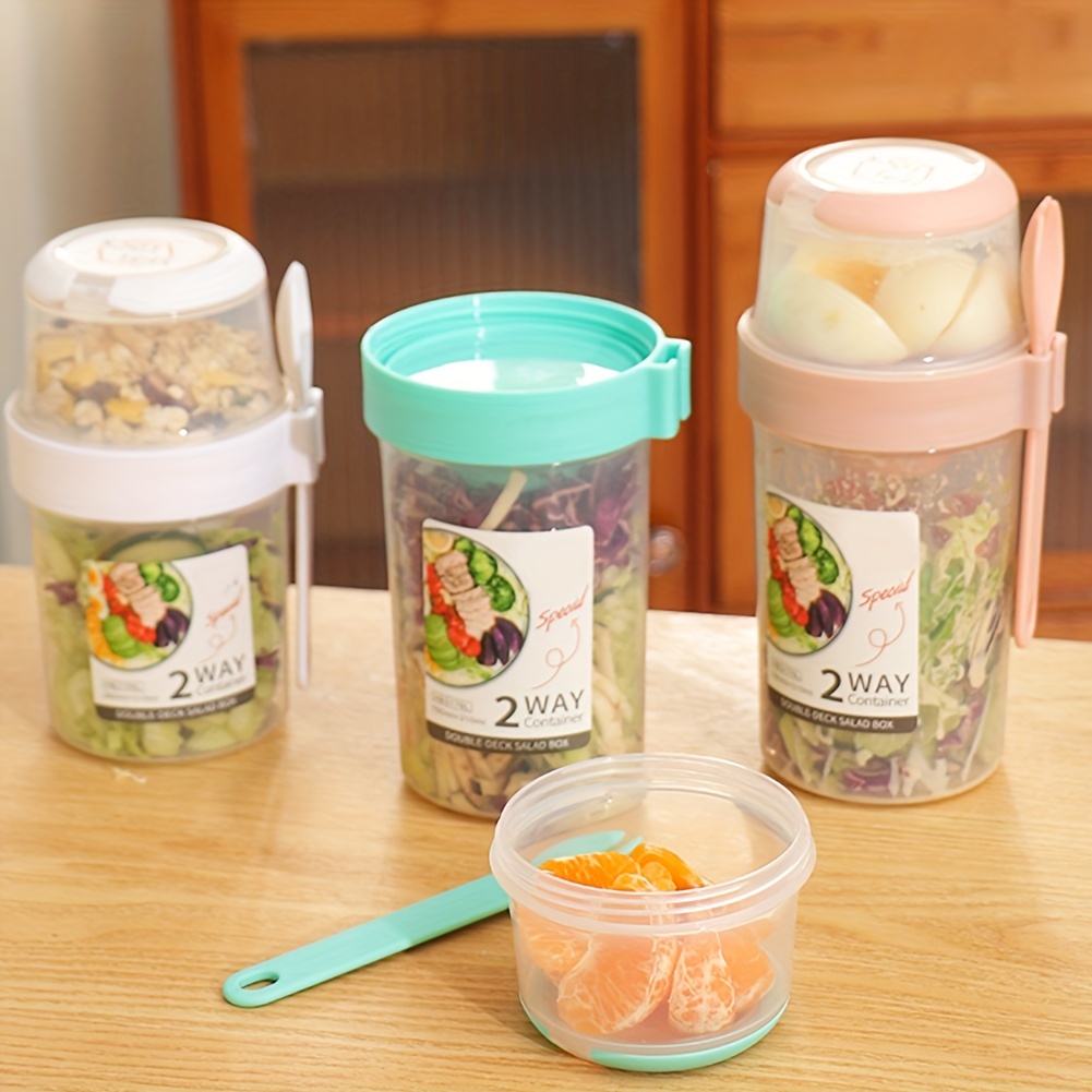 Portable Double-layer Breakfast Cup With Fork And Handle, Leakproof Bpa  Free Yogurt Oatmeal Milk Salad Vegetables Tumbler With Lid, Health Food  Container For Lunch - Temu