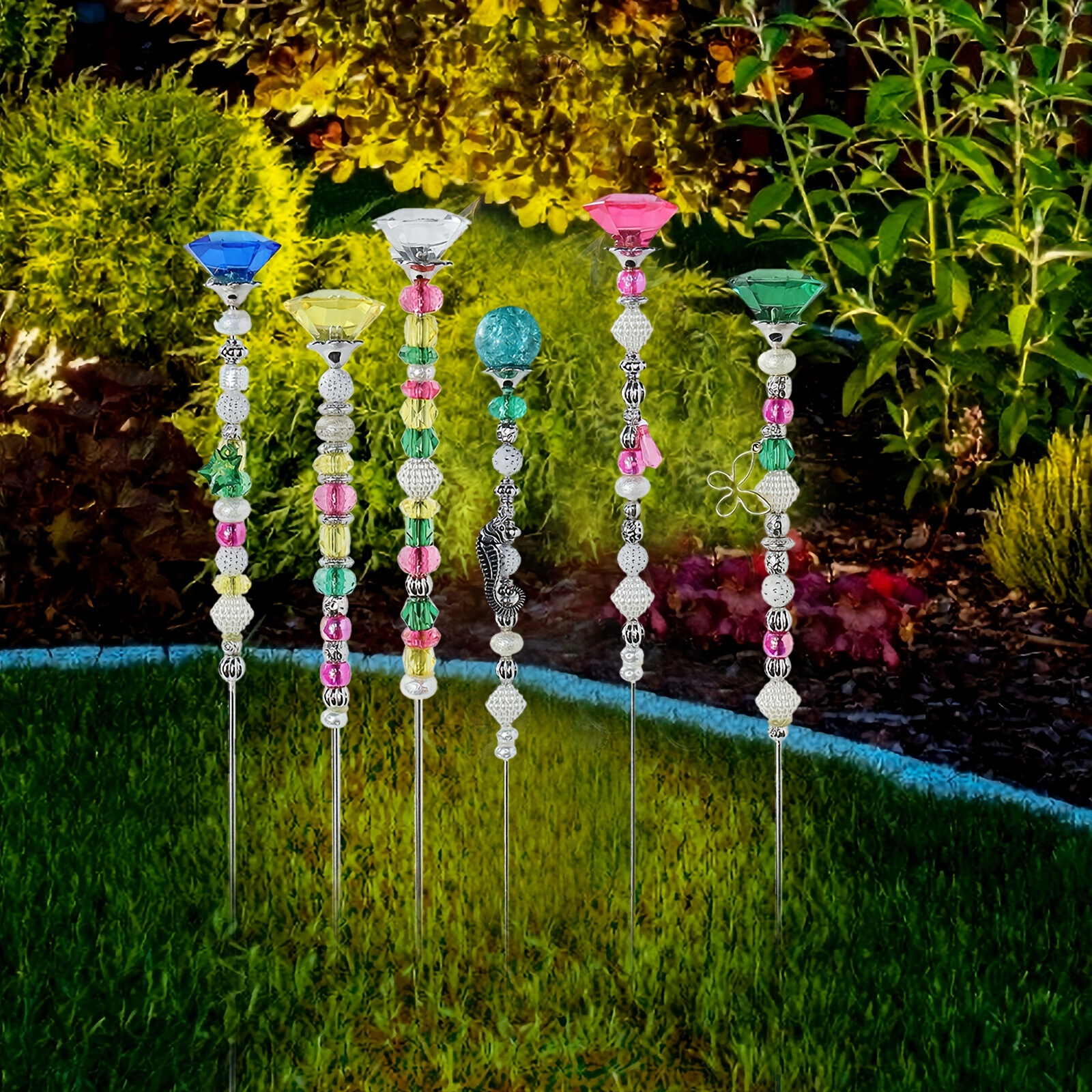

1pc Colorful Handmade Beaded Stakes Garden Decor Outdoor Gifts For Flower Pot Decor Patio Lawn & Garden Metal Yard Decor, 11.81 Inches