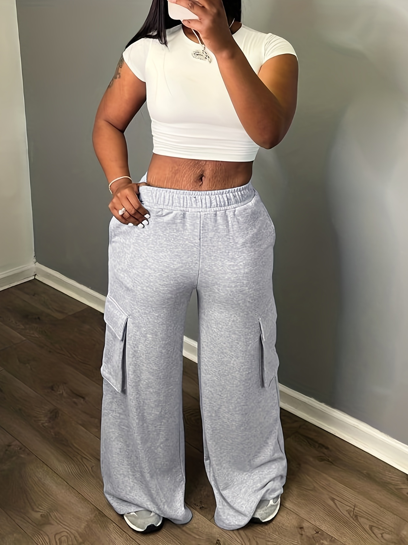 Solid Color Wide Leg Sweatpants, Casual Loose Pants For Spring & Fall,  Women's Clothing