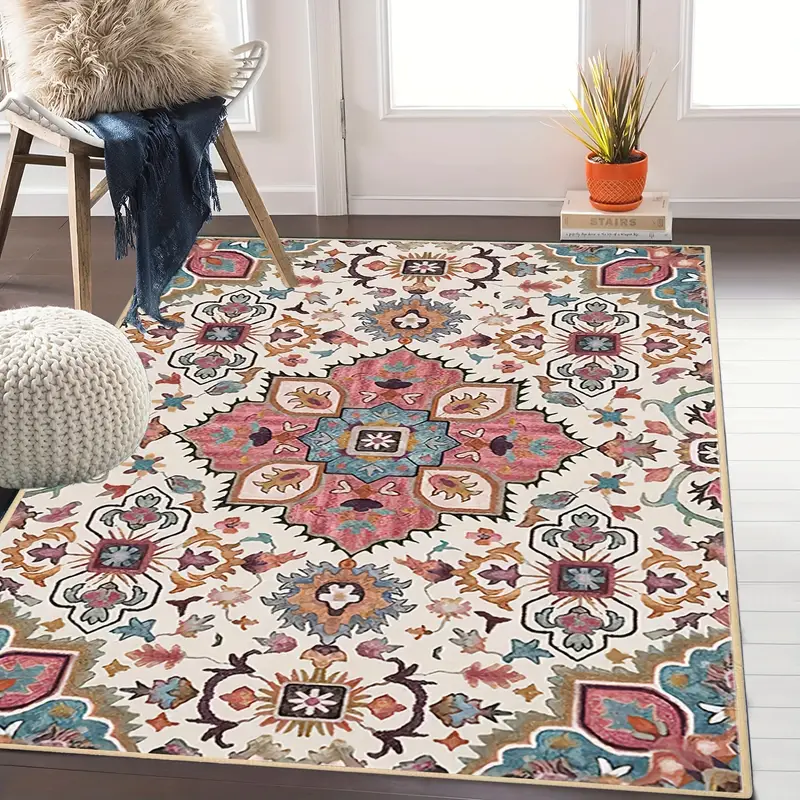 Floral Faux Wool Area Rug Soft And Durable Indoor - Temu