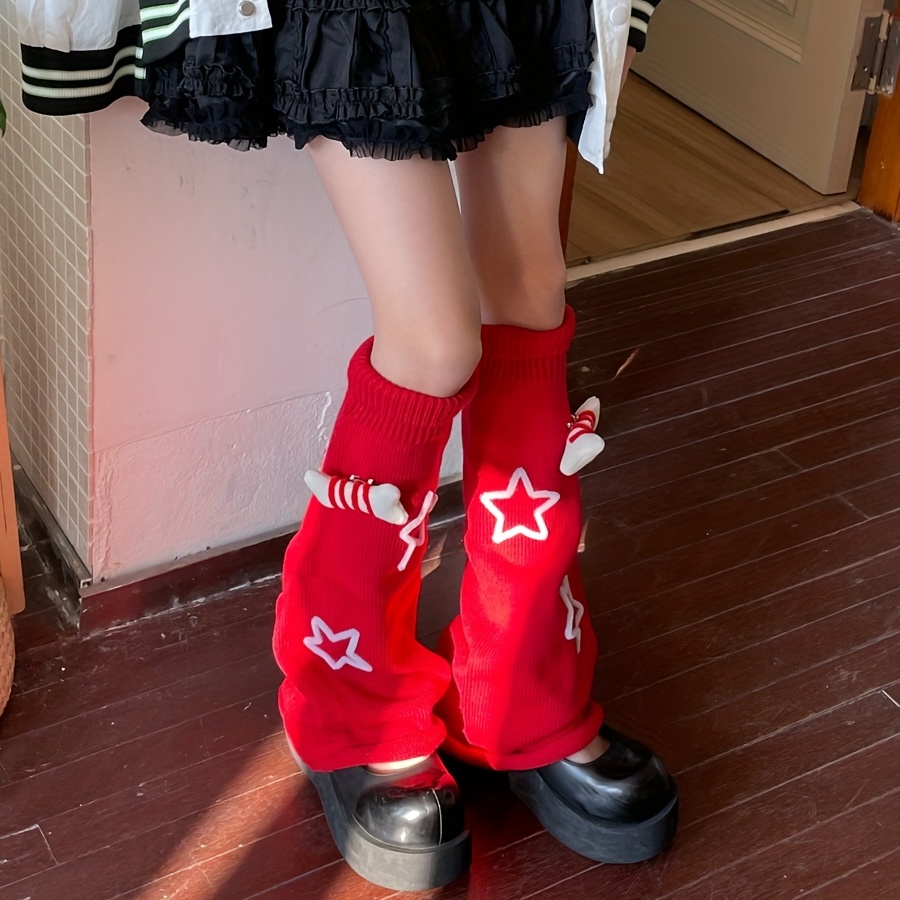 Cute Star Print Leg Warmers Jk Style Knit Knee High Leg - Temu Canada