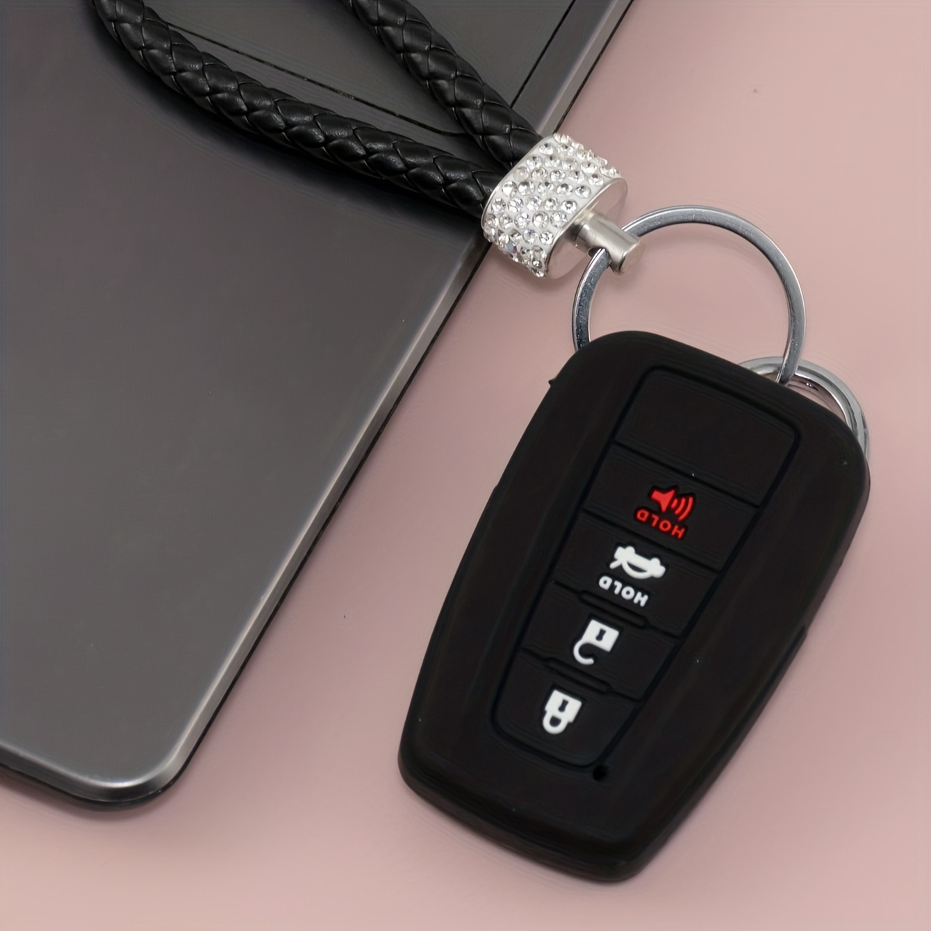 For Toyota Special TPU Soft Shell Creative Key Shell + Leather Rope Key  Chain Set With Screwdriver For Toyota Straight Four-button Car Key