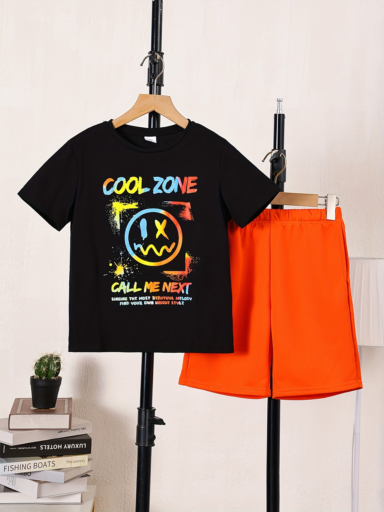 Boy's Stylish 2pcs, T-Shirt & Shorts Set, Cool Zone Cartoon Pattern Print Short Sleeve Top, Casual Outfits, Kids Clothes For Summer
