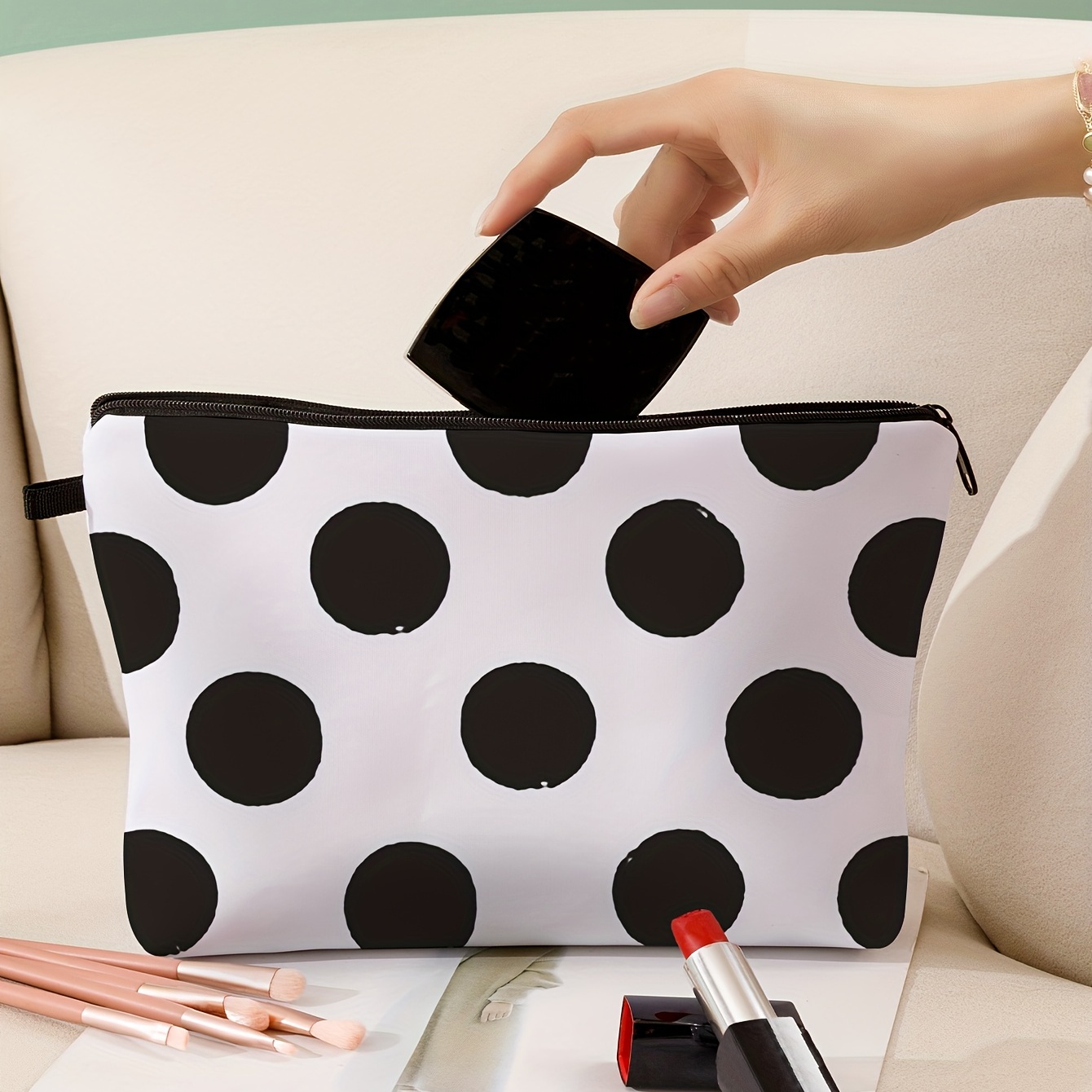 1pc Floral Print Fashion And Casual Polyester Makeup Bag Make up