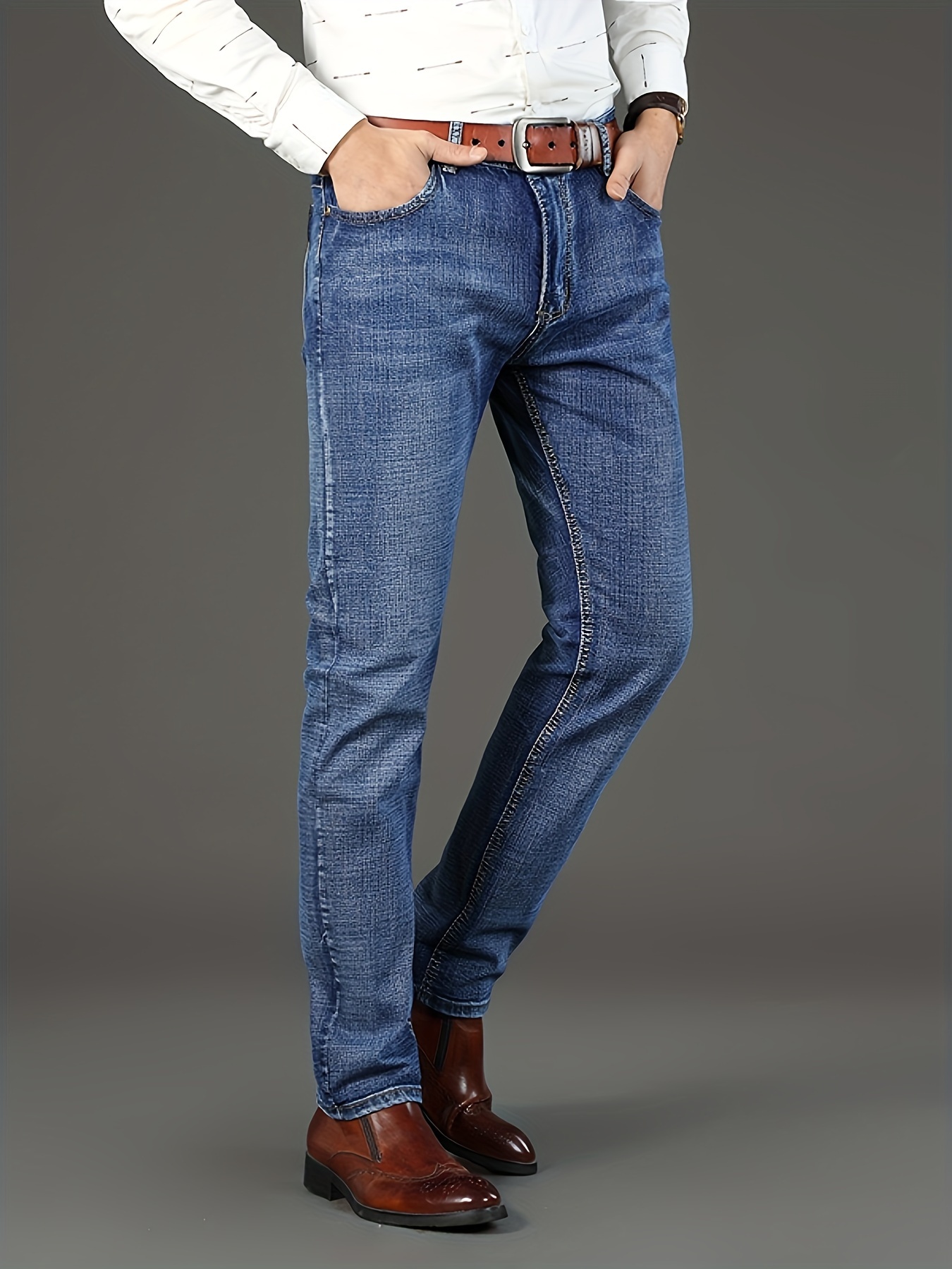 Jeans con dise o cl sico para hombre pantalones de mezclilla elastizados semiformales para oficina