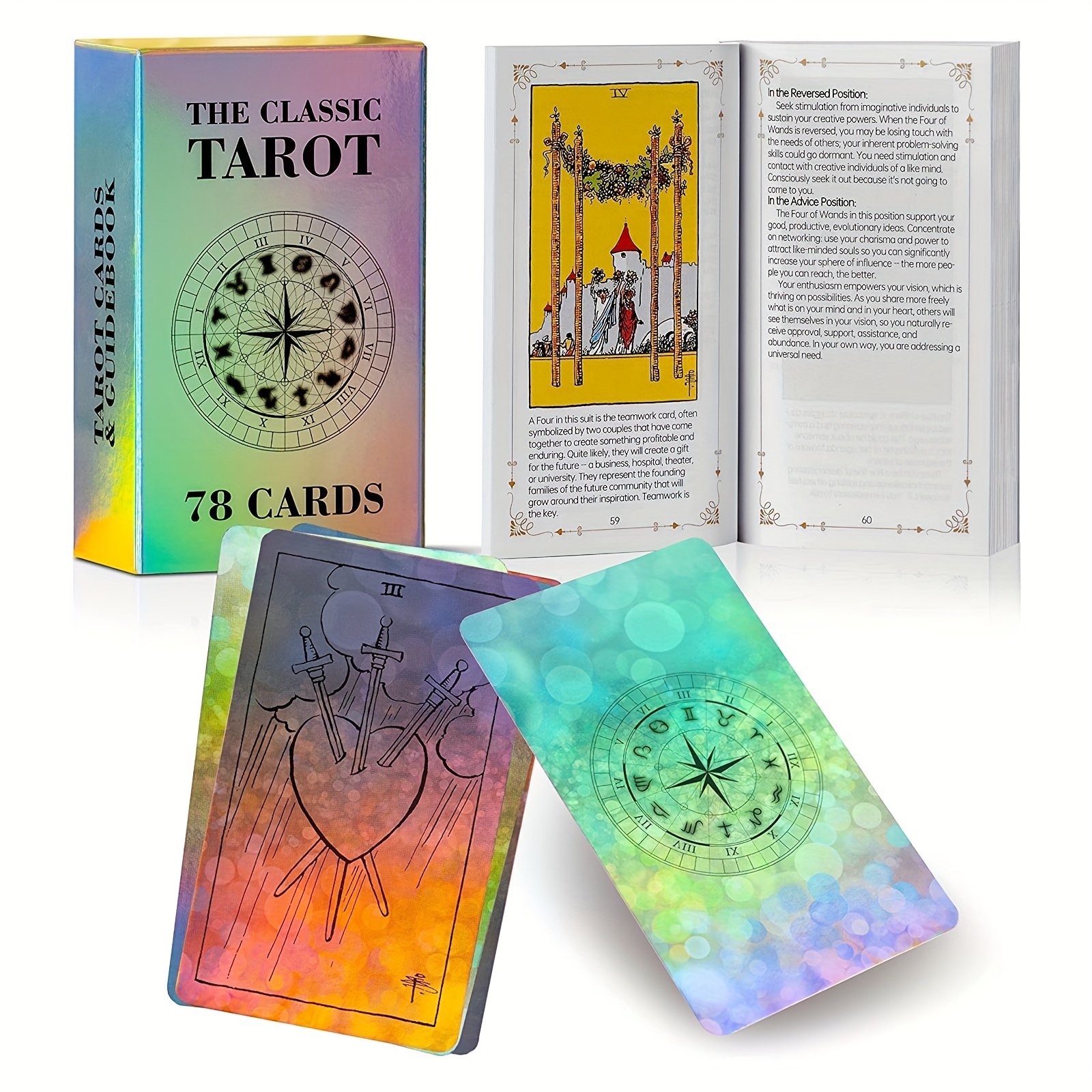Tarot Cards Deck, 78pcs Rider Waite Retro Future Telling Game Card Book Set  With Guidebook And Colorful Box