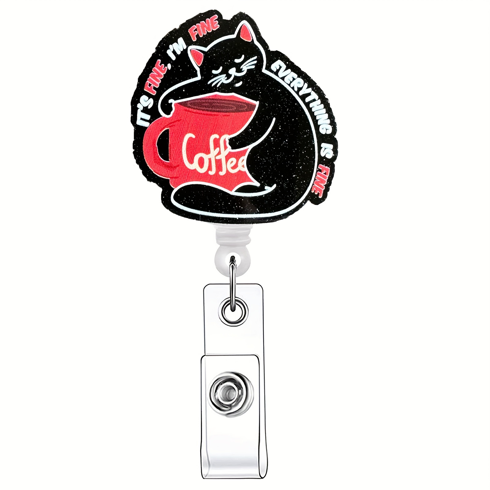 1pc Cat Coffee Retractable Badge Reel, Name Badge Holder With ID Clip For  Nurse Doctor Volunteer Employee