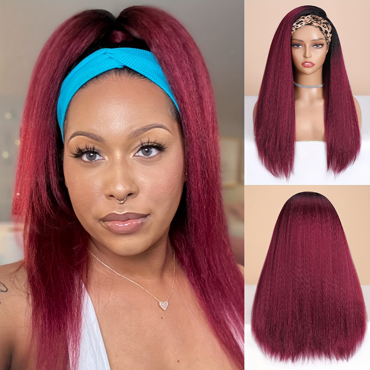 Headband Wigs Kinky Straight Synthetic Hair Wigs Women Yaki - Temu