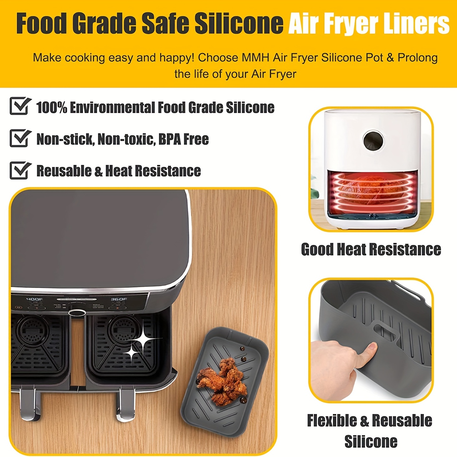 2 Pack Air Fryer Liners Silicone Pot for Ninja Foodi Dual DZ201