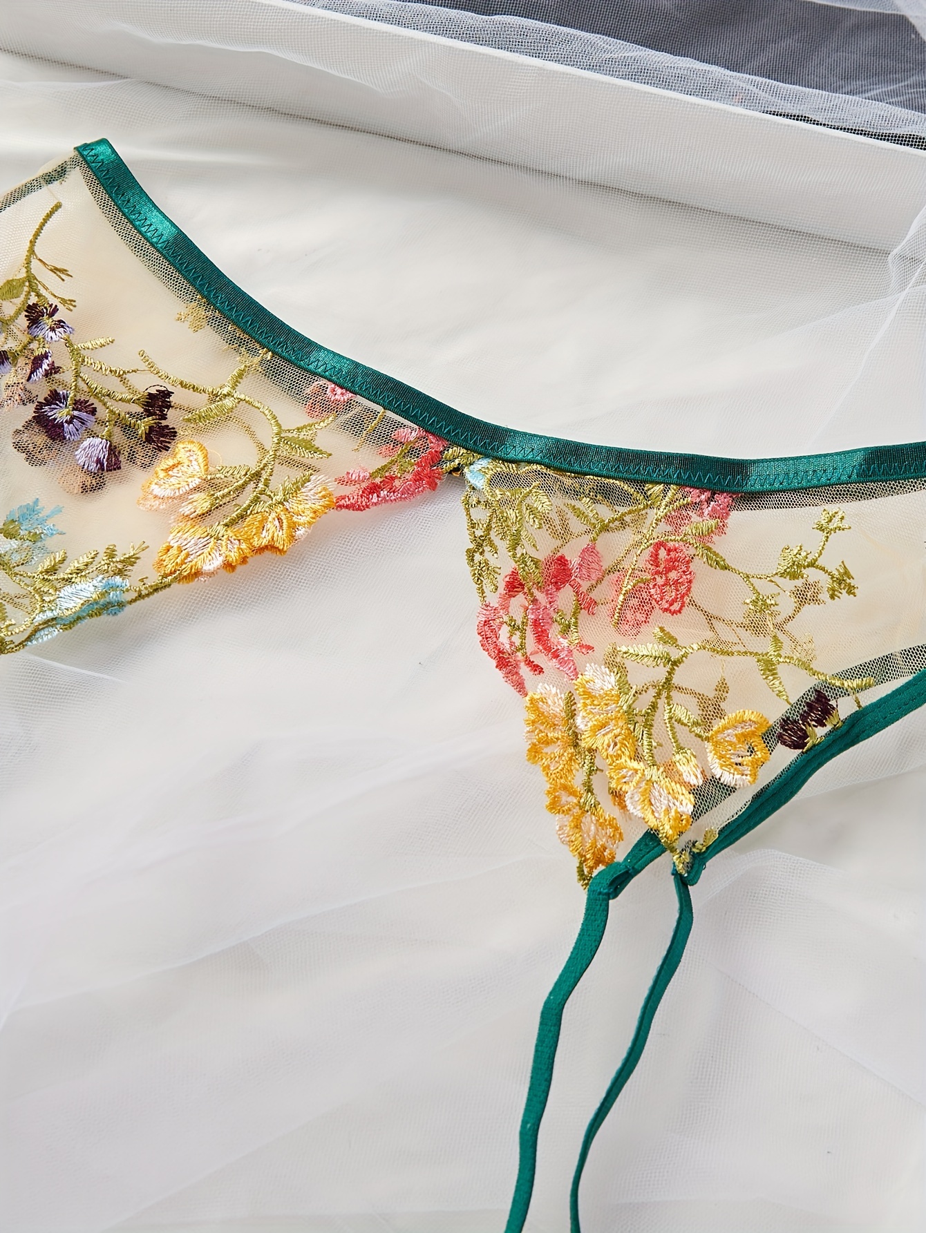 Plus Size Floral Embroidery Semi Sheer Bra G string Thong - Temu