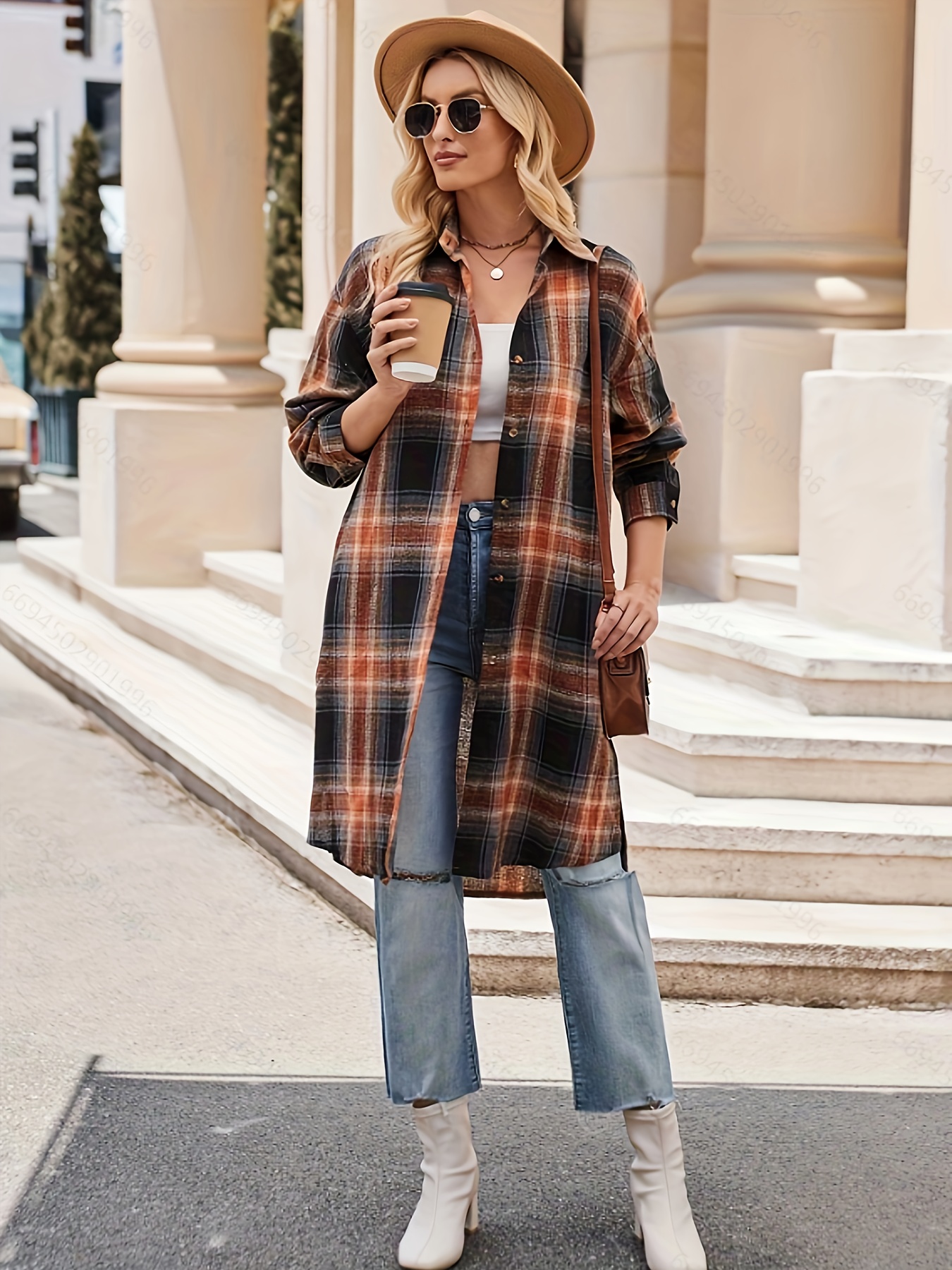 Tartán Sobre Camisa Larga Mujer Chaqueta A Cuadros PRETTYGARDEN