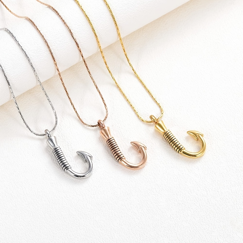 Fish Hook Urn Pendant Necklace for Ashes Keepsake Stainless Steel Pet/Human  Cremated Jewelry Charm Necklace