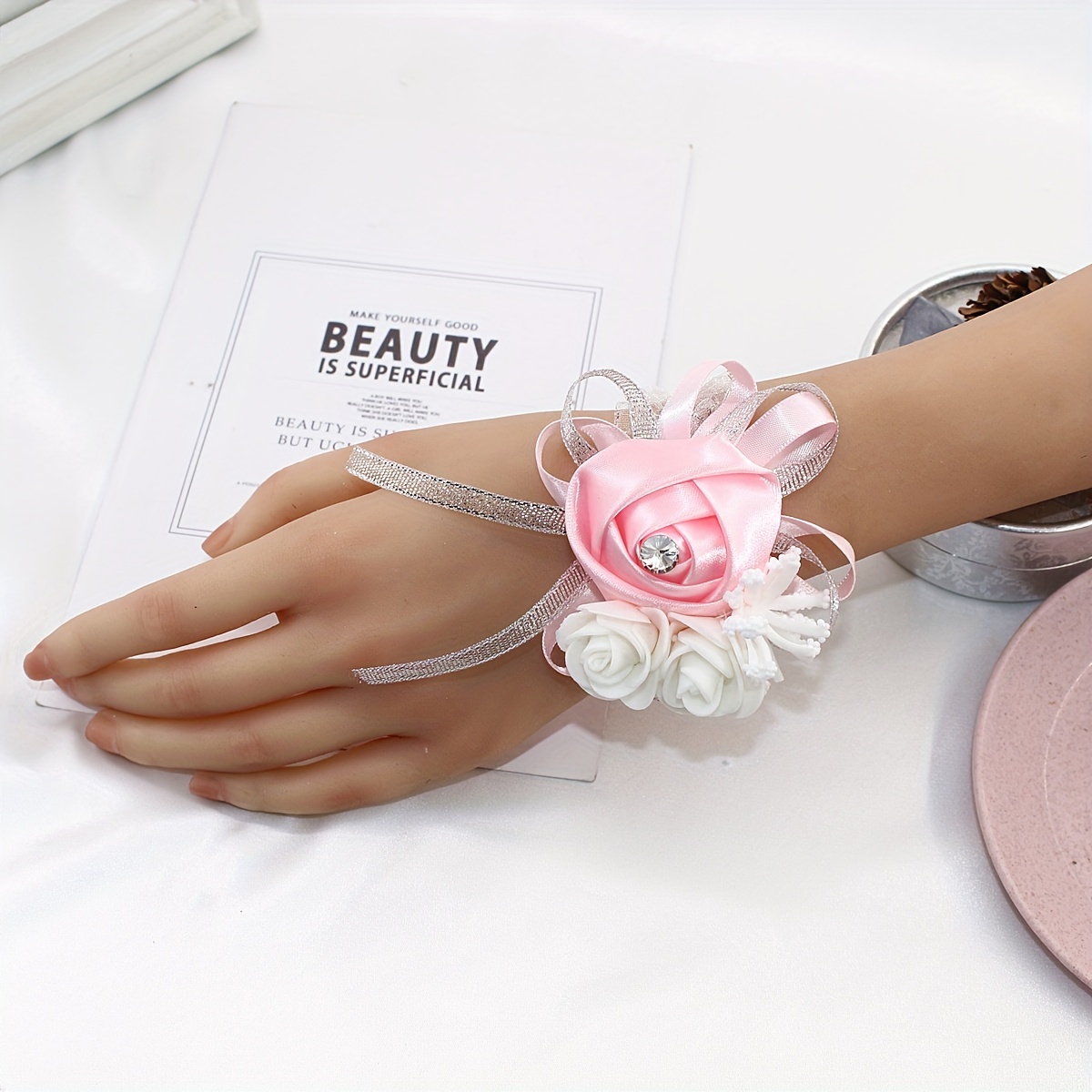 Wrist Corsages For Wedding Artificial Silk Foam Rose Wrist - Temu