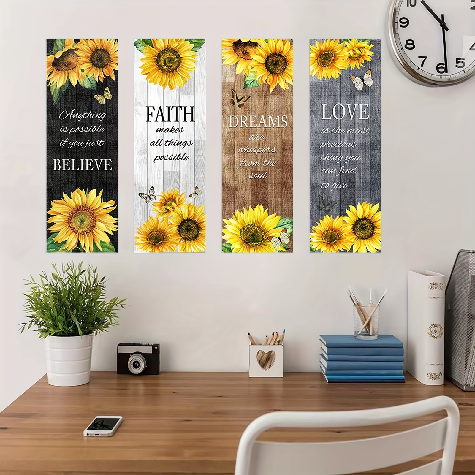 3d Butterfly Decals Vase Sunflower Wall Art Sticker Pvc - Temu