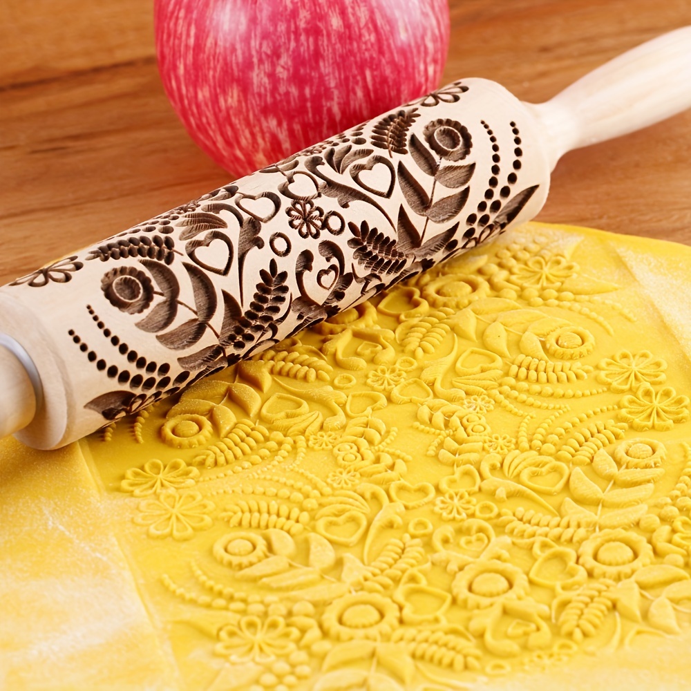 1pc, Wooden Embossing Rolling Pin With 20 Square Patterns (13.7inch), Deep  Laser Engraving Wooden Dough Roller, Cookie Stamp Tool For Pastry, Cake Bak