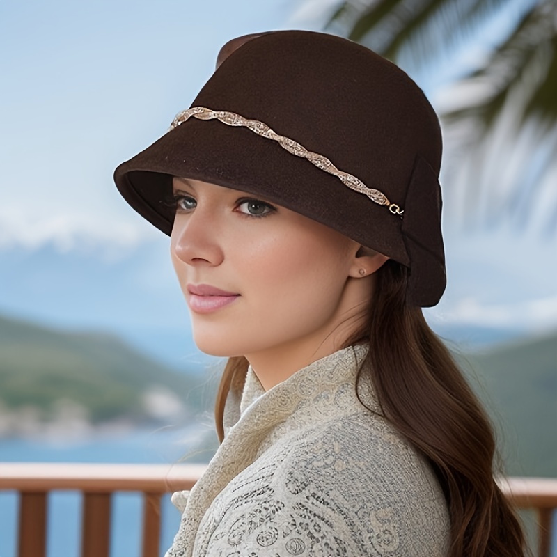 Winter Vintage Wool Bucket Hat Classic Bowknot Decor Basin Hats Lightweight  Fisherman Cap For Women