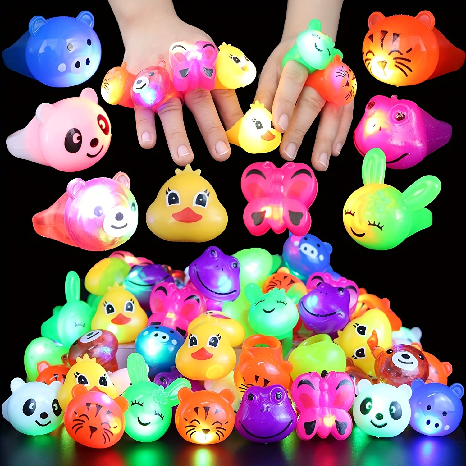 10Pcs Glowing Luminous Rings LED Light Up Rings Glow Party Favor Toy Flash  LED Cartoon Lights Glow In The Dark Finger Lamp Ring