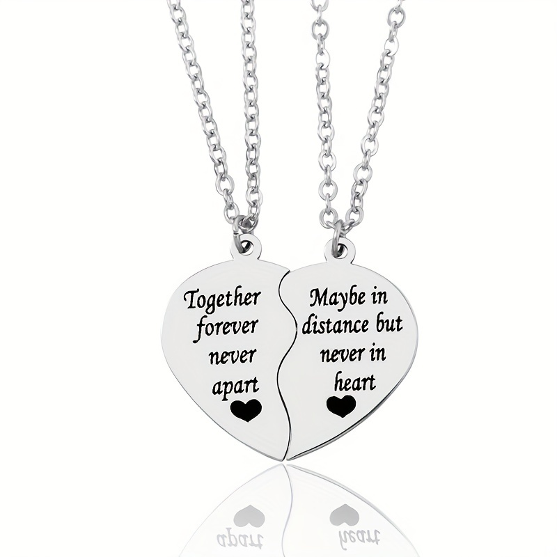 2pcs creative   two halves heart peach heart necklace stainless steel material   french necklace