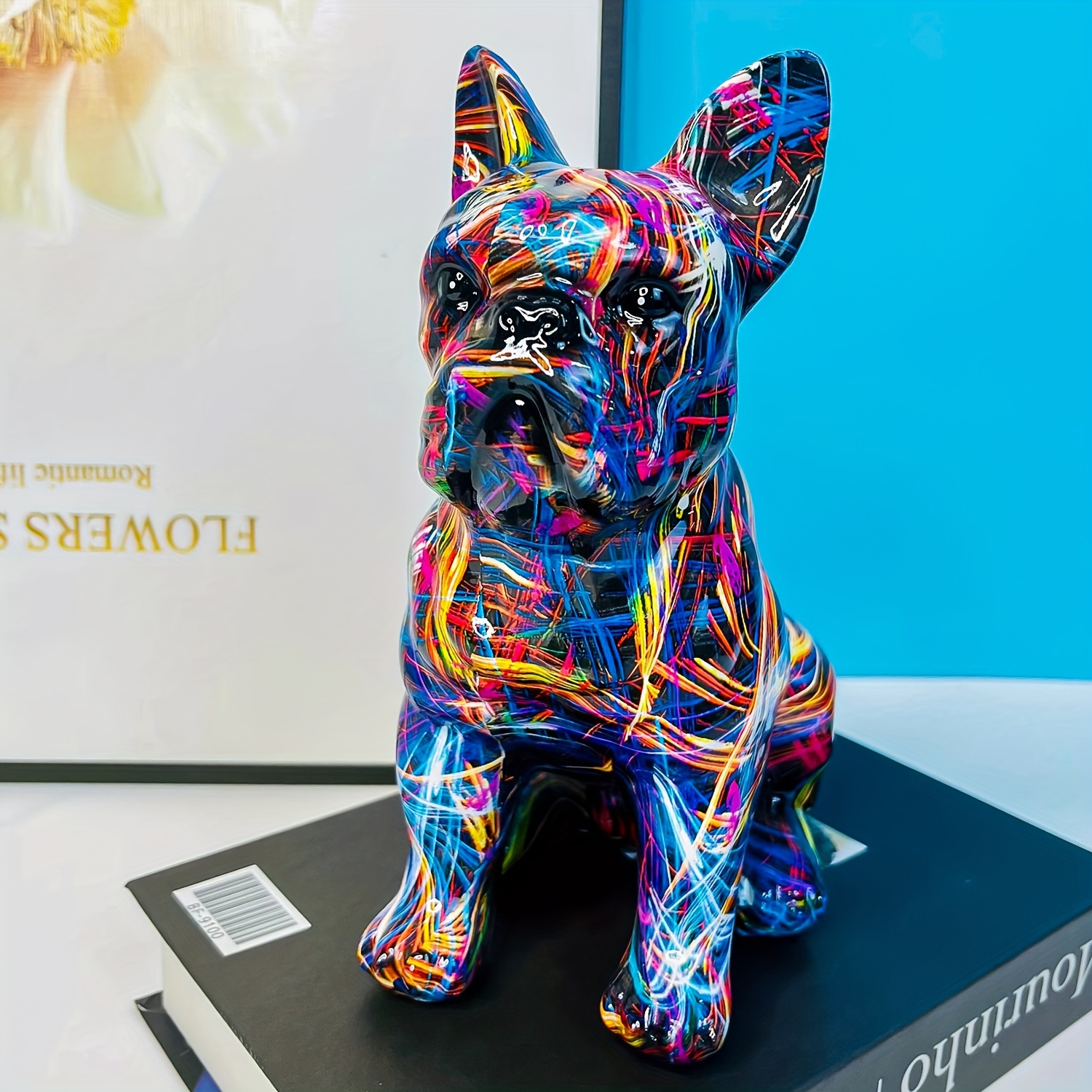 1pc Statua Di Bulldog Francese Seduto Colorato, Creativa Figurina Di  Bulldog Graffiti Arte In Resina Scultura Animale Cane Cucciolo Moderno  Decorazion