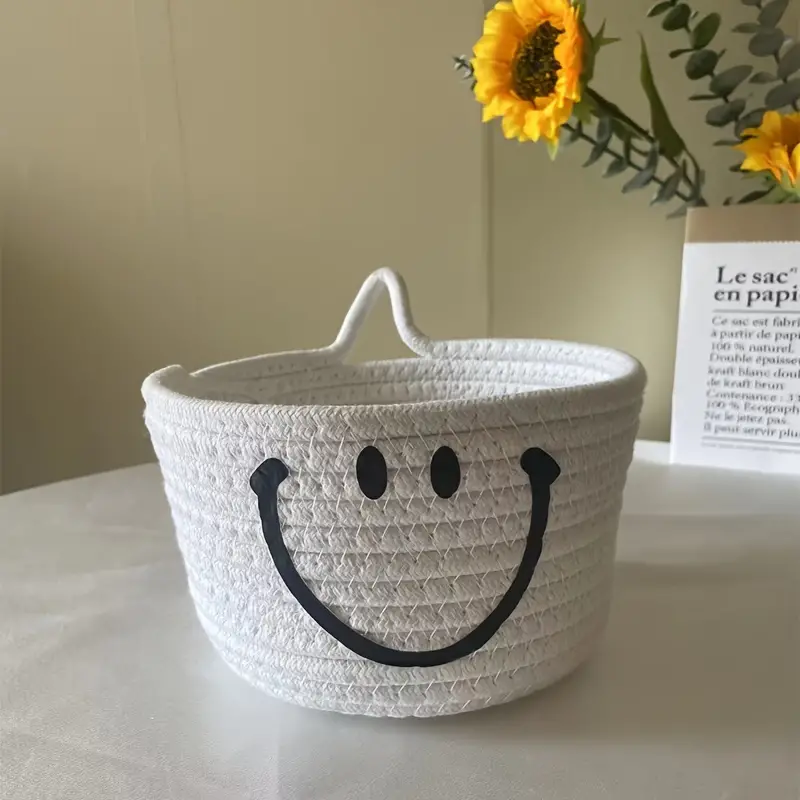 1pc Cute Storage Basket Can Be Hung On The Wall Living Room Bedroom Bathroom Storage Remote Control * Snacks Cotton Rope Storage Basket Makeup Brush Storage Basket Cute Desktop Woven Basket