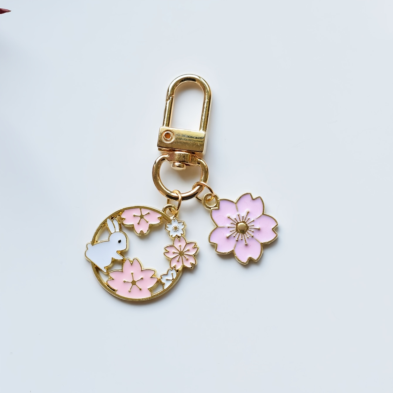 Lovely Pink Sakura Rabbit Cat Keychain, Cute Bag Pendant