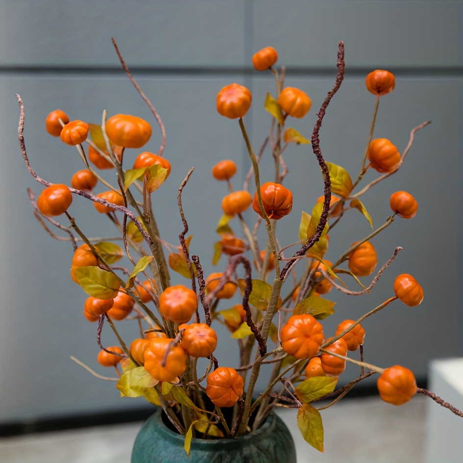 Prashent Artificial Berry Stems 6Pcs Orange Pumpkin Picks Branches Fall  Floral Flowers Bouquet for Thanksgiving Harvest Halloween Christmas Home