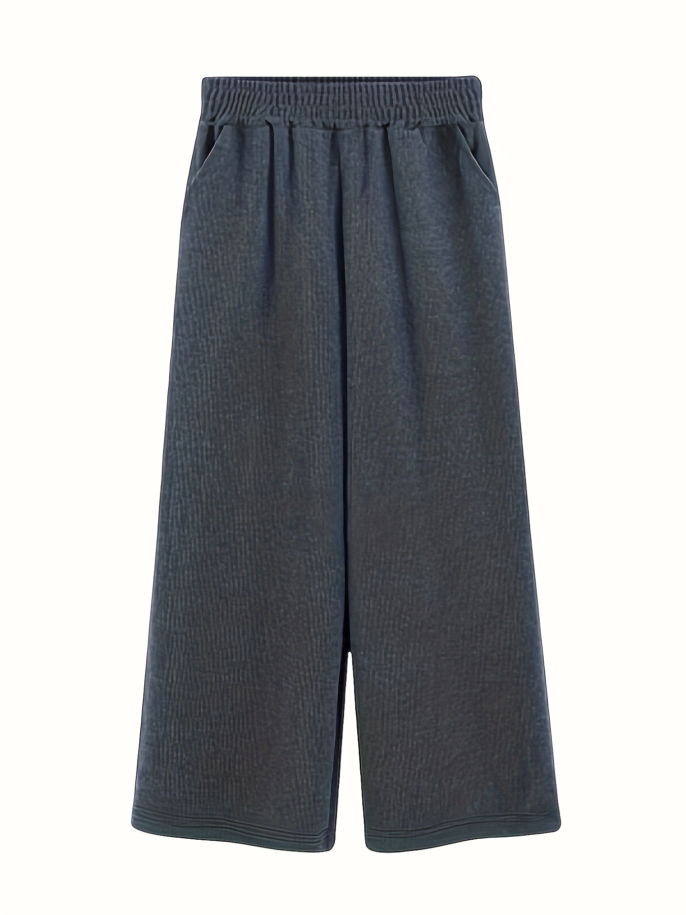 Plus Size Casual Pants Women's Plus Solid Ribbed Elastic - Temu