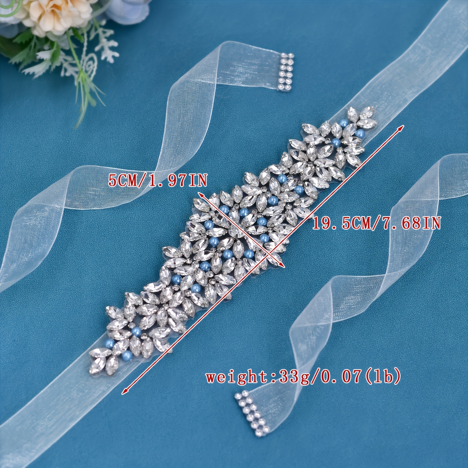 Handmade Bridal Belt Wedding Belts Sashes Crystal Belt Rhinestone Belt with White Organza Ribbon for Bridal Gowns, Pageant Dresses,Temu