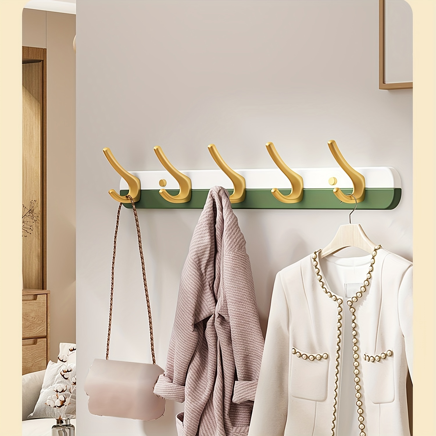 Coat Hook Wooden Wall Coat Rack Stainless Steel Bathroom - Temu