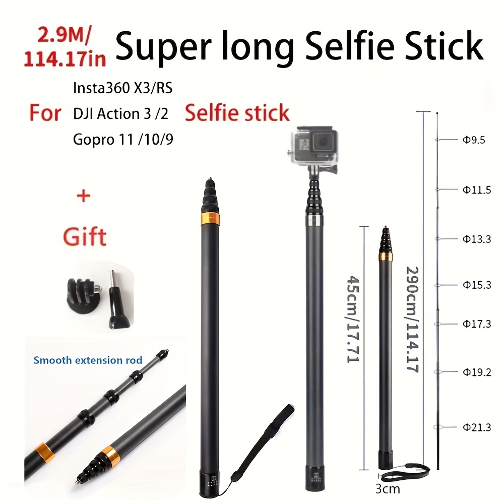 290cm Varilla Selfie Fibra Carbono Extendida Ultra Ligera - Temu