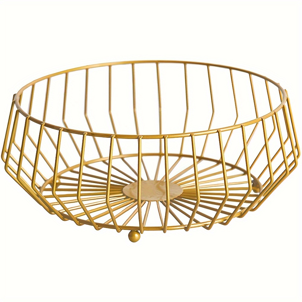 1pc Metal Fruit Storage Basket, Modern Hollow Gold Fruit Basket